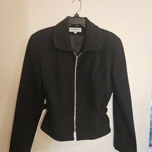 Wool Women Jacket, Black, Cropped, adjustable waist. Size S
